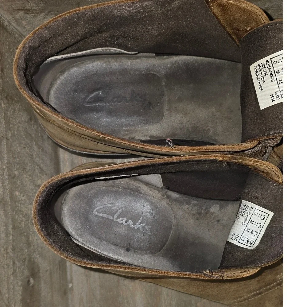 CLARKS MENS Bushacre chukka boots brown leather good size 14 lots more‎ wear!